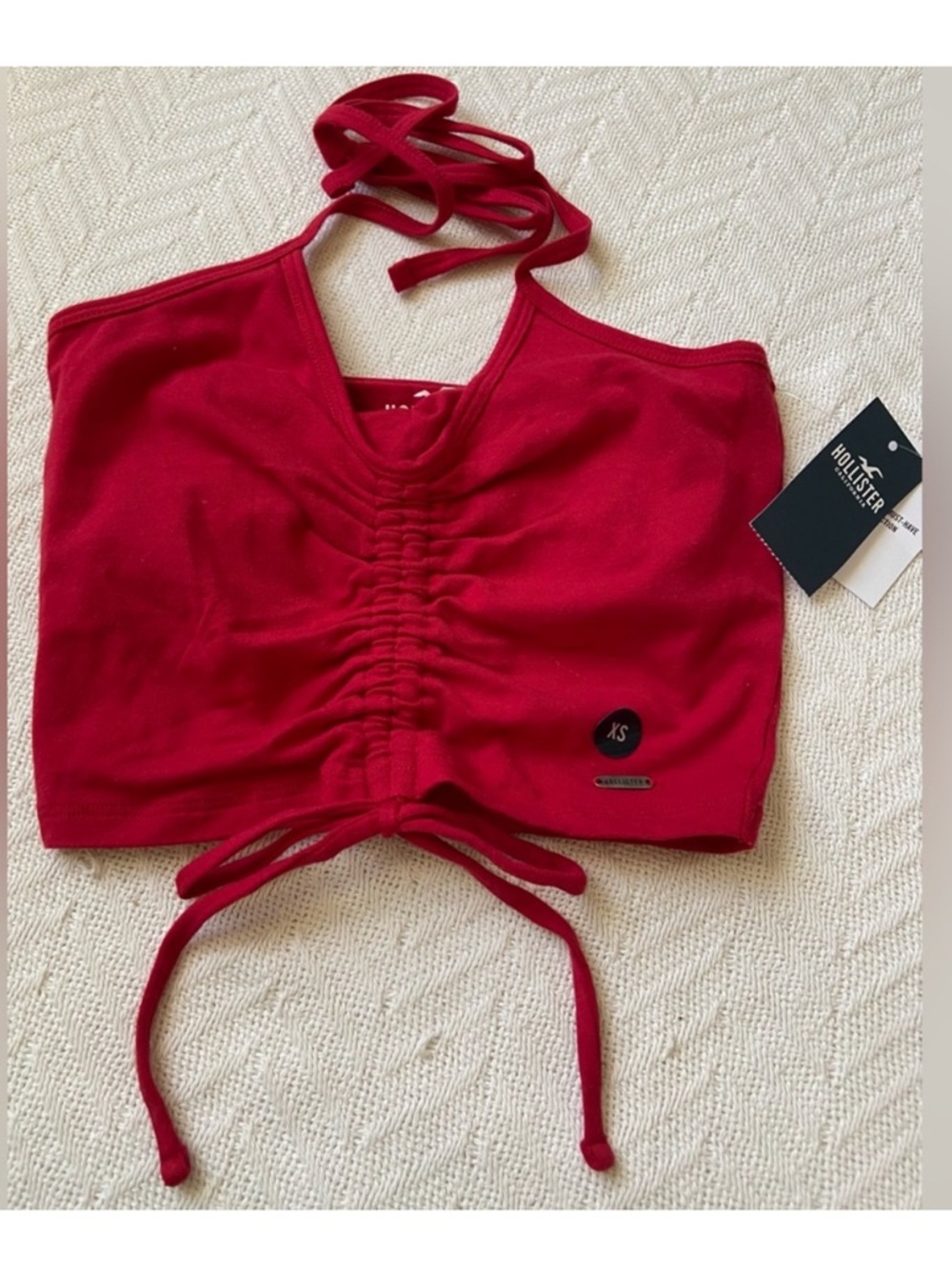 Hollister Women’s Red Shelf Bra Cropped Halter Tank Top